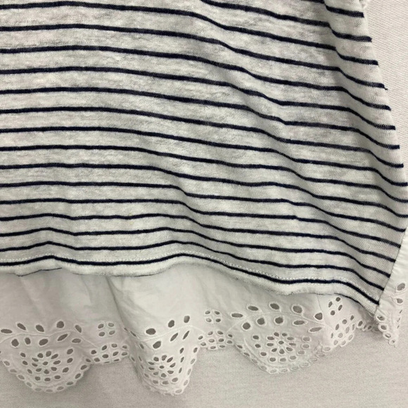 Joie Mikiyo Eyelet Striped Lace Scallop Tiered Back Linen Boho Top Medium - Picture 7 of 11